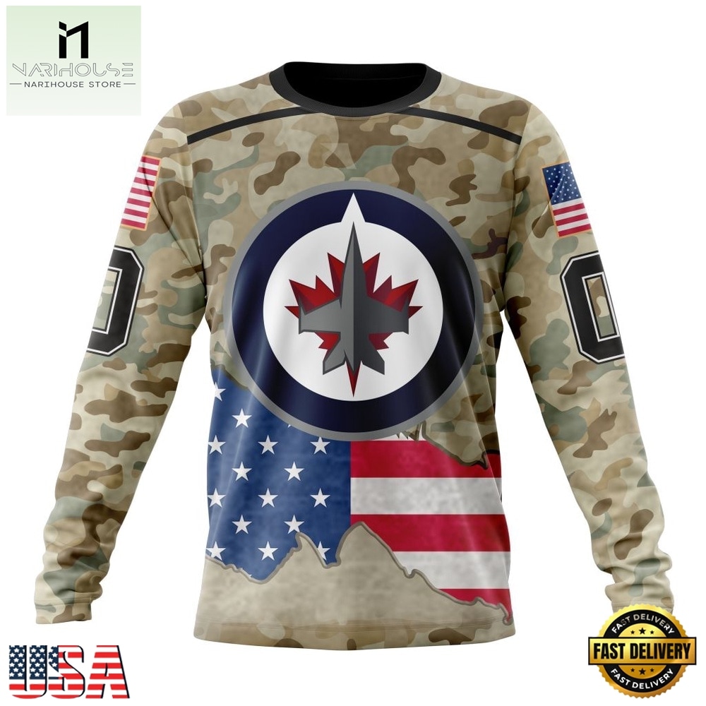 NHL Winnipeg Jets Specialized Kits For United State With Camo Color Hoodie, T Shirt , NHL 3D Game Day Tee Nhl Winnipeg Jets Specialized Kits For United State With Camo Color Hoodie T Shirt 3