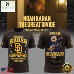 Noah Kahan x San Diego Padres The Great Divide Tour 2026 T Shirt, Hot 3D Shirt Trend Noah Kahan X San Diego Padres The Great Divide Tour 2026 T Shirt