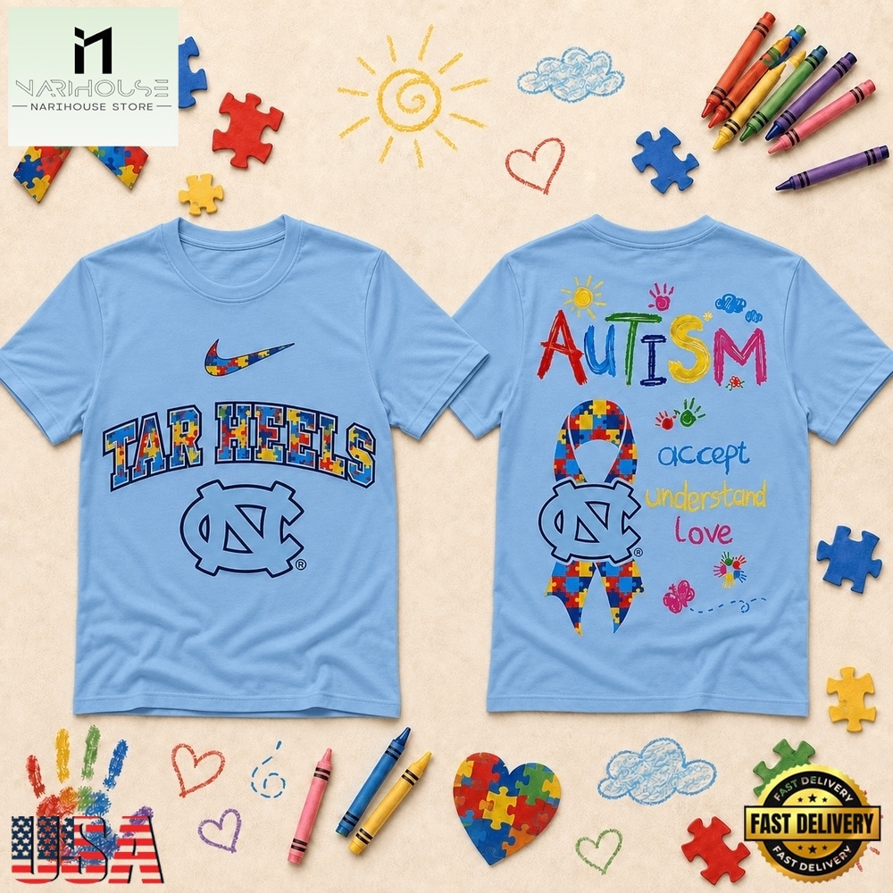 North Carolina Tar Heels NCAA Autism Awareness Puzzle Ribbon T Shirt , NCAA College 3D Shirt North Carolina Tar Heels NCAA Autism Awareness Puzzle Ribbon T Shirt , NCAA College 3D Shirt