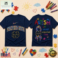 Notre Dame Fighting Irish NCAA Autism Awareness Puzzle Ribbon T Shirt , NCAA College 3D Shirt Notre Dame Fighting Irish Ncaa Autism Awareness Puzzle Ribbon T Shirt