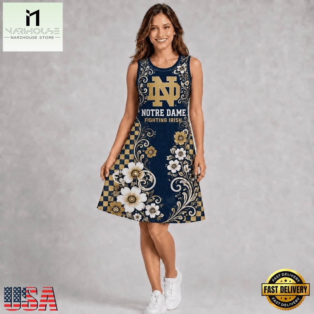 Notre Dame Fighting Irish NCAA Sporty Floral Elegance Women’s Sleeveless Dress, NCAA Women Team Dress Notre Dame Fighting Irish NCAA Sporty Floral Elegance Women’s Sleeveless Dress, NCAA Women Team Dress