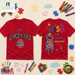 Ohio State Buckeyes NCAA Autism Awareness Puzzle Ribbon T Shirt , NCAA College 3D Shirt Ohio State Buckeyes Ncaa Autism Awareness Puzzle Ribbon T Shirt