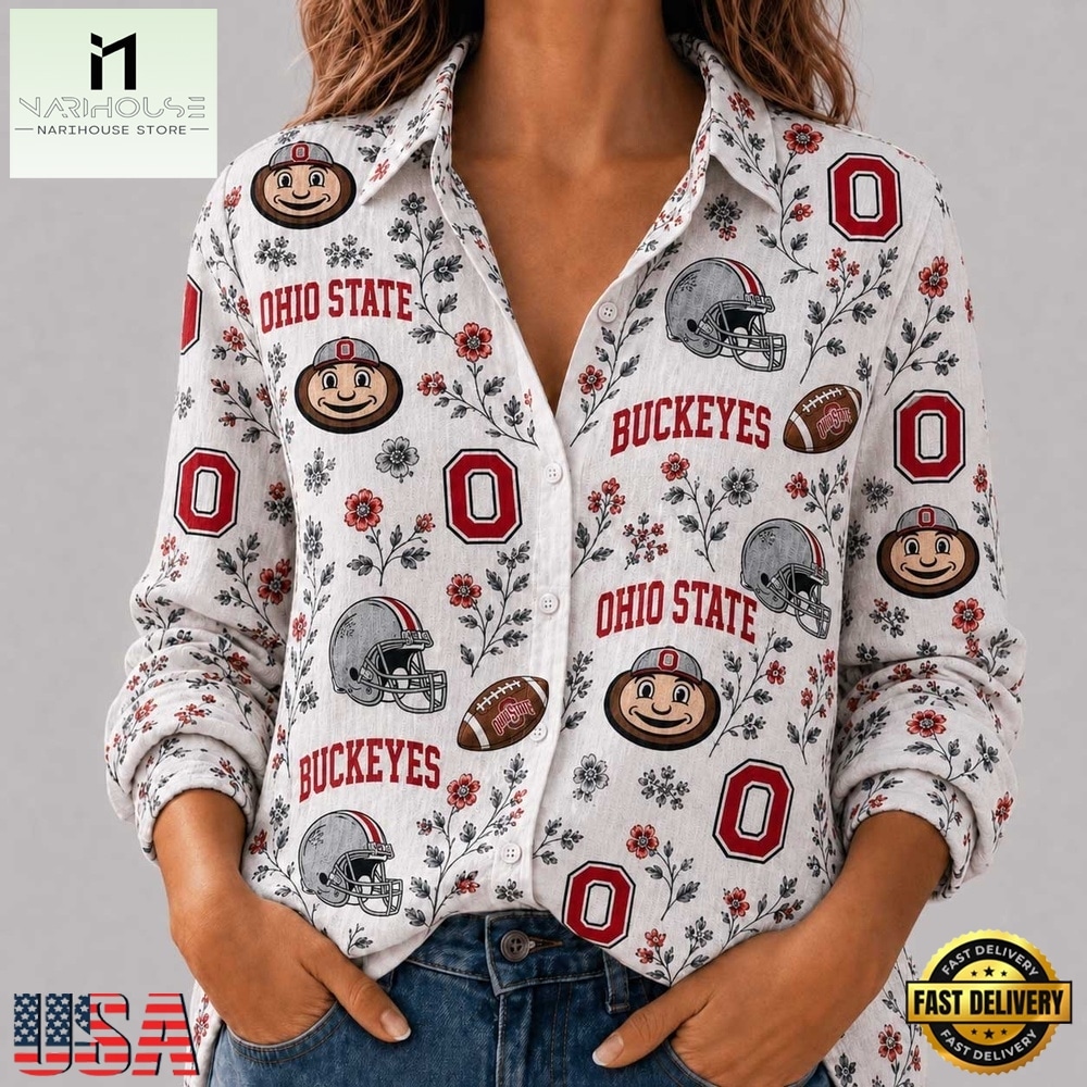 Ohio State Buckeyes NCAA College Spirit Blossoms Women Casual Shirt, CAA Women Team Shirt Ohio State Buckeyes NCAA College Spirit Blossoms Women Casual Shirt, CAA Women Team Shirt