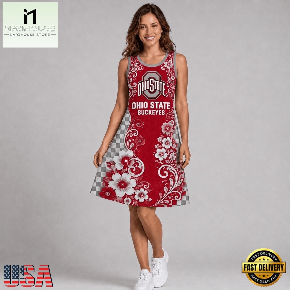 Ohio State Buckeyes NCAA Sporty Floral Elegance Women’s Sleeveless Dress, NCAA Women Team Dress Ohio State Buckeyes NCAA Sporty Floral Elegance Women’s Sleeveless Dress, NCAA Women Team Dress