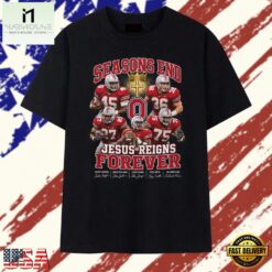 Ohio State Buckeyes Seasons End Jesus Reigns Forever Faith Football Graphic T Shirt, Stylish 2D Graphic Shirt Ohio State Buckeyes Seasons End Jesus Reigns Forever Faith Football Graphic T Shirt