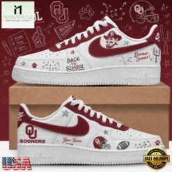 Oklahoma Sooners 2026 NCAA Football Back To School Air Force 1 Shoes Sneakers , Sporty Sneakers Shoes Oklahoma Sooners 2026 Ncaa Football Back TO School Air Force 1 Shoes Sneakers