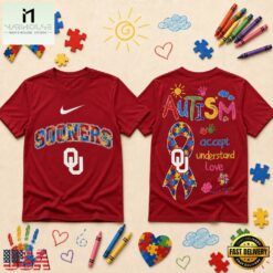 Oklahoma Sooners NCAA Autism Awareness Puzzle Ribbon T Shirt , NCAA College 3D Shirt Oklahoma Sooners Ncaa Autism Awareness Puzzle Ribbon T Shirt