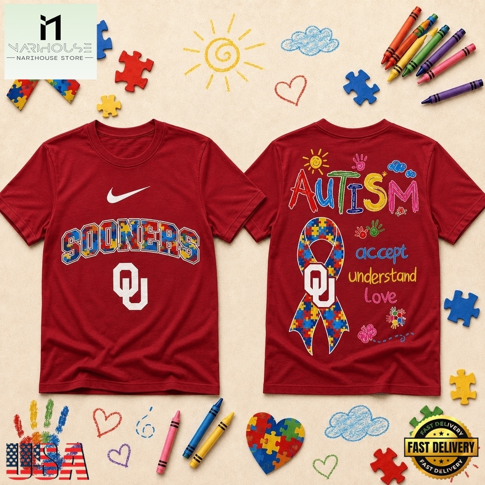 Oklahoma Sooners NCAA Autism Awareness Puzzle Ribbon T Shirt , NCAA College 3D Shirt Oklahoma Sooners NCAA Autism Awareness Puzzle Ribbon T Shirt , NCAA College 3D Shirt