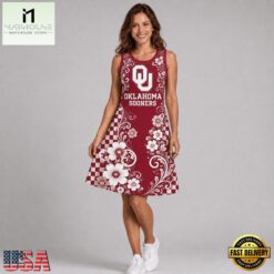 Oklahoma Sooners NCAA Sporty Floral Elegance Women’s Sleeveless Dress, NCAA Women Team Dress Oklahoma Sooners Ncaa Sporty Floral Elegance Women S Sleeveless Dress