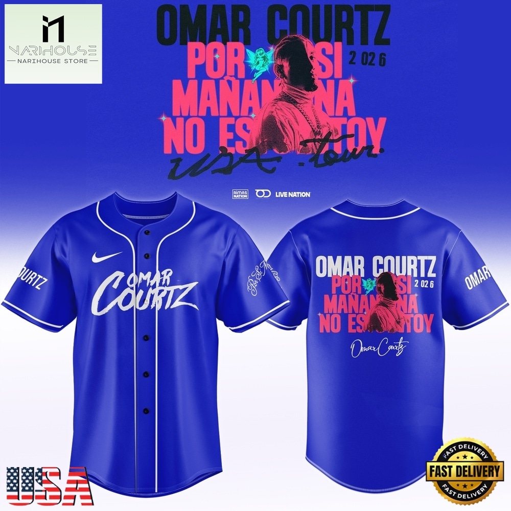 Omar Courtz Por Si Manana No Estoy Tour Signature Blue Design Baseball Jersey, Concert Baseball Jersey Omar Courtz Por Si Manana No Estoy Tour Signature Blue Design Baseball Jersey, Concert Baseball Jersey