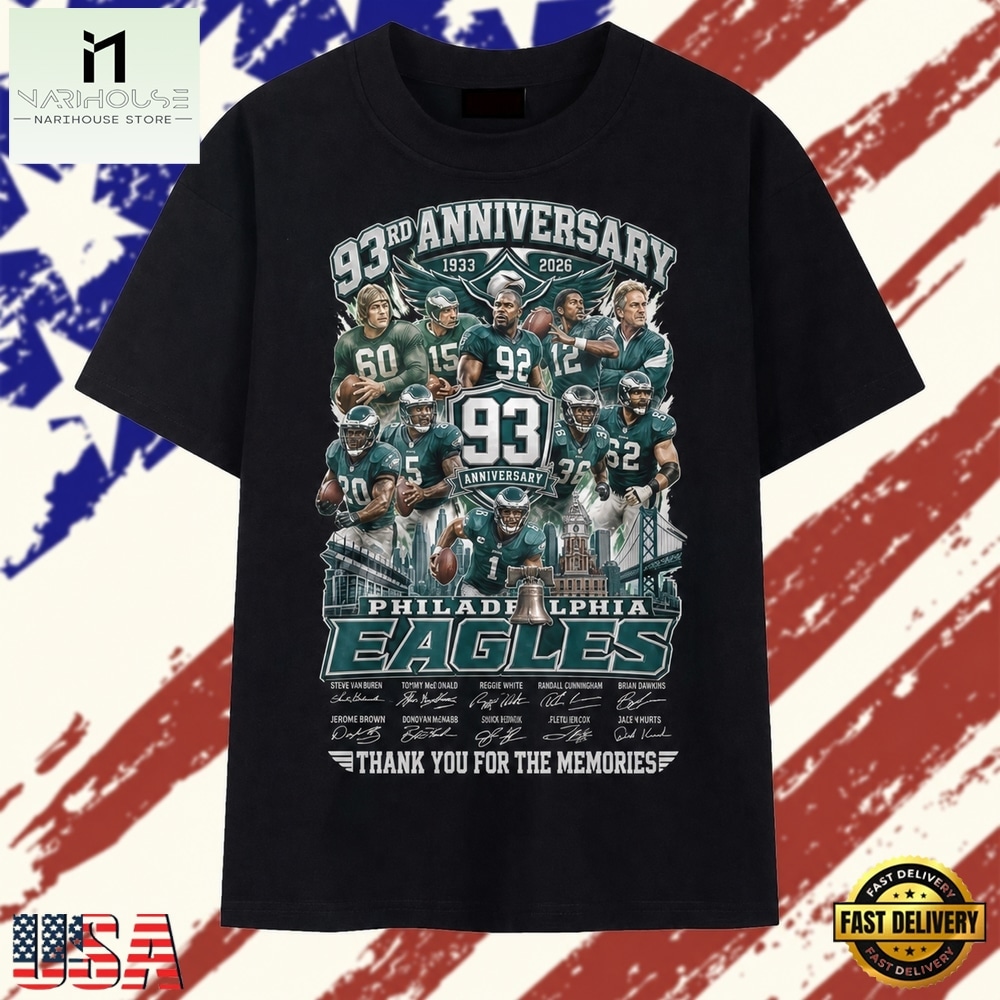 Philadelphia Eagles 93rd Anniversary 1933 2026 Thank You For The Memories T Shirt, Stylish 2D Graphic Shirt Philadelphia Eagles 93rd Anniversary 1933 2026 Thank You For The Memories T Shirt, Stylish 2D Graphic Shirt