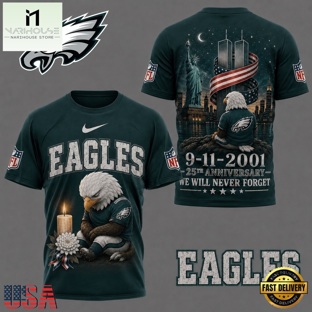 Philadelphia Eagles NFL 9 11 25th Anniversary Never Forget Memorial 3D T Shirt, NFL Sporty Shirt Philadelphia Eagles NFL 9 11 25th Anniversary Never Forget Memorial 3D T Shirt, NFL Sporty Shirt