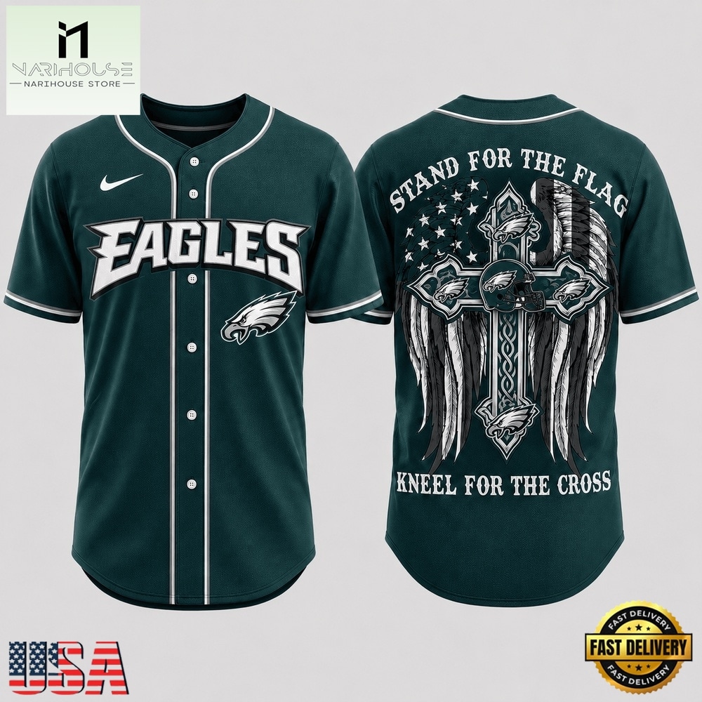 Philadelphia Eagles NFL Stand For The Flag Kneel For The Cross Baseball Jersey Shirt , NFL Game Day Jersey Philadelphia Eagles NFL Stand For The Flag Kneel For The Cross Baseball Jersey Shirt , NFL Game Day Jersey