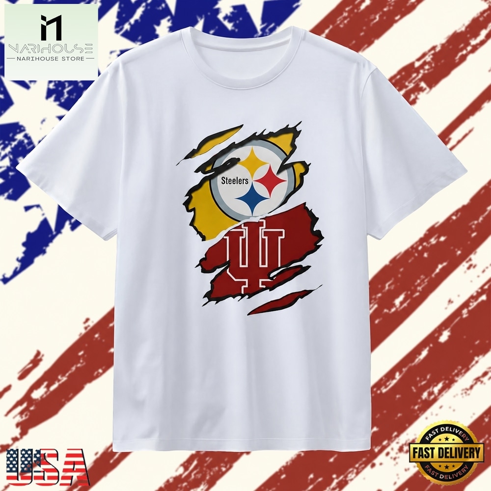 Pittsburgh Steelers and Indiana Hoosiers ripped skin T Shirt, Stylish 2D Graphic Shirt Pittsburgh Steelers and Indiana Hoosiers ripped skin T Shirt, Stylish 2D Graphic Shirt