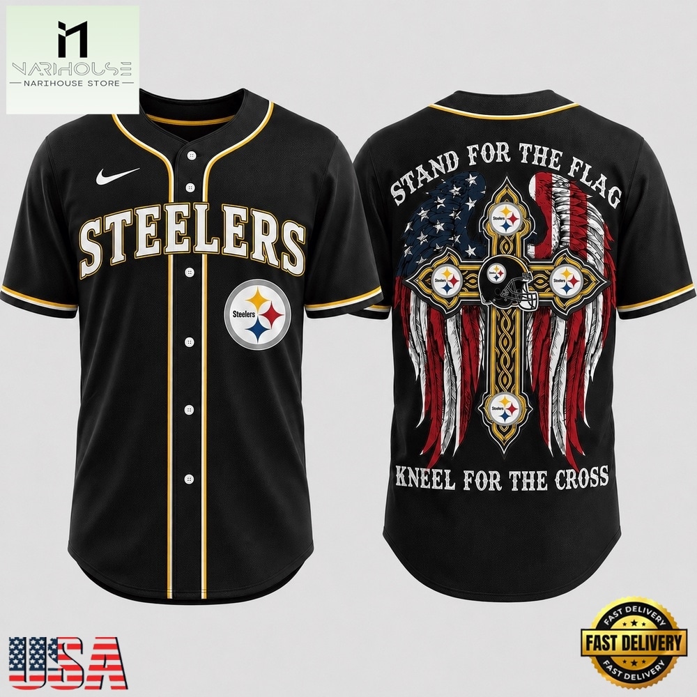 Pittsburgh Steelers NFL Stand For The Flag Kneel For The Cross Baseball Jersey Shirt , NFL Game Day Jersey Pittsburgh Steelers NFL Stand For The Flag Kneel For The Cross Baseball Jersey Shirt , NFL Game Day Jersey
