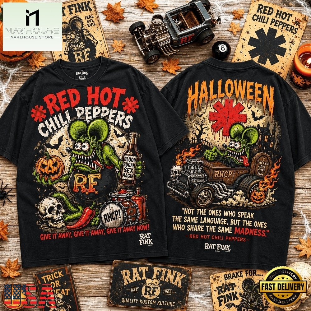 Rat Fink x Red Hot Chili Peppers Halloween Madness 3D Shirt , Popular 3D Music Tee Rat Fink x Red Hot Chili Peppers Halloween Madness 3D Shirt , Popular 3D Music Tee