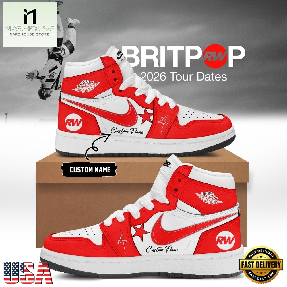 Robbie Williams BRITPOP World Tour 2026 Red Air Jordan 1 Hightop Shoes Robbie Williams BRITPOP World Tour 2026 Red Air Jordan 1 Hightop Shoes