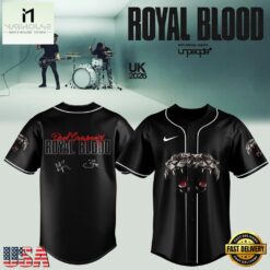 Royal Blood UK Tour 2026 Limited Edition Signature Black Baseball Jersey, Concert Baseball Jersey Royal Blood UK Tour 2026 Limited Edition Signature Black Baseball Jersey