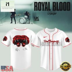 Royal Blood UK Tour 2026 Limited Edition Signature White Baseball Jersey, Concert Baseball Jersey Royal Blood UK Tour 2026 Limited Edition Signature White Baseball Jersey