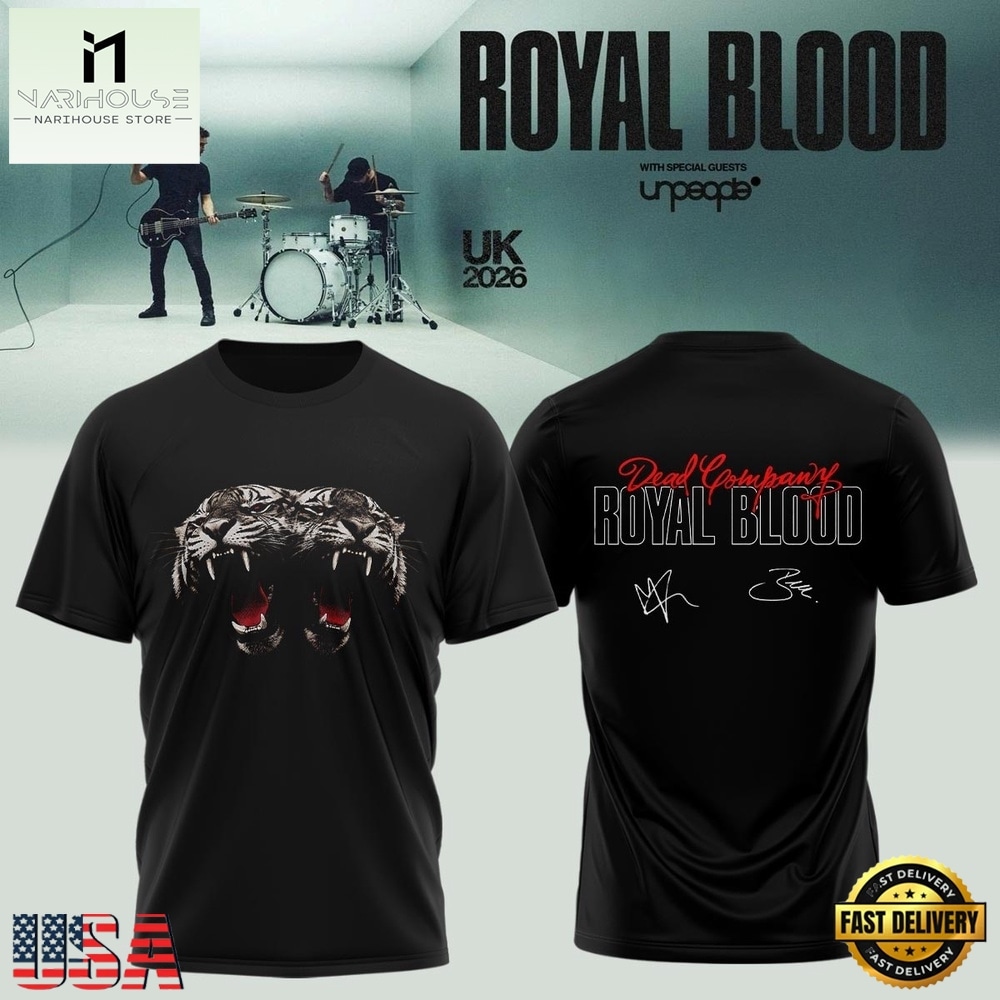 Royal Blood UK Tour 2026 Signed Black T Shirt, Popular 3D Music Tee Royal Blood UK Tour 2026 Signed Black T Shirt, Popular 3D Music Tee