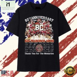San Francisco 49ers 80th Anniversary 1946 2026 Legends Signatures T Shirt, Stylish 2D Graphic Shirt San Francisco 49ers 80th Anniversary 1946 2026 Legends Signatures T Shirt