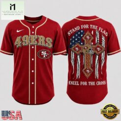 San Francisco 49ers NFL Stand For The Flag Kneel For The Cross Baseball Jersey Shirt , NFL Game Day Jersey San Francisco 49ers Nfl Stand For The Flag Kneel For The Cross Baseball Jersey Shirt