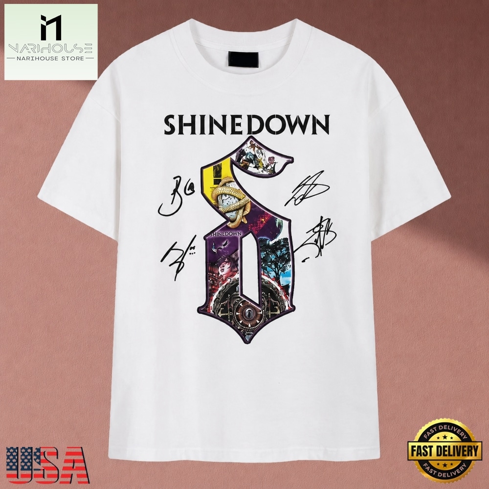 Shinedown Band Logo Collage Vintage Graphic T Shirt, Music Fan 2D Shirt Shinedown Band Logo Collage Vintage Graphic T Shirt, Music Fan 2D Shirt