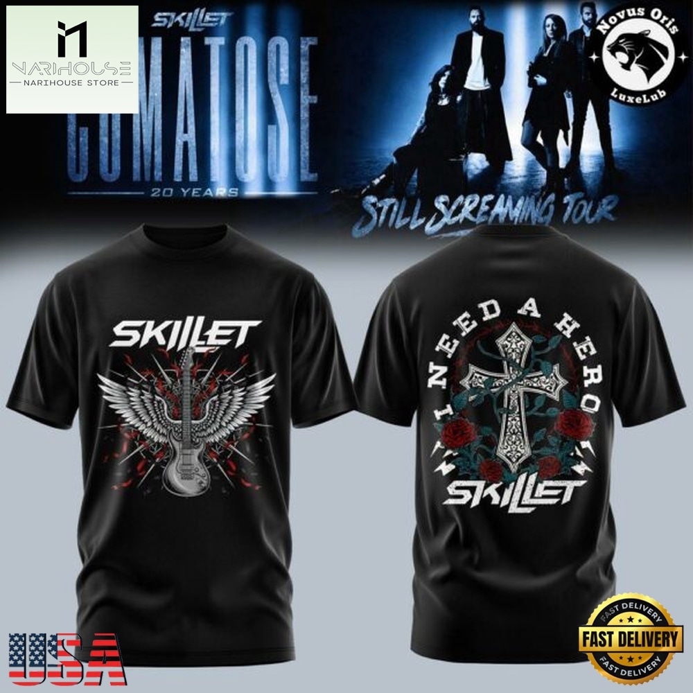 Skillet Band I Need A Hero Comatose 20th Anniversary Tour T Shirt, Popular 3D Music Tee Skillet Band I Need A Hero Comatose 20th Anniversary Tour T Shirt, Popular 3D Music Tee