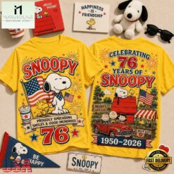 Snoopy 76th Anniversary Patriotic Memories Graphic Shirt , Popular 3D Music Tee Snoopy 76th Anniversary Patriotic Memories Graphic Shirt