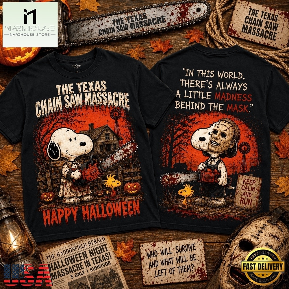 Snoopy Texas Chainsaw Halloween Madness Behind the Mask 3D Shirt , Popular 3D Music Tee Snoopy Texas Chainsaw Halloween Madness Behind the Mask 3D Shirt , Popular 3D Music Tee