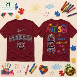 South Carolina Gamecocks NCAA Autism Awareness Puzzle Ribbon T Shirt , NCAA College 3D Shirt South Carolina Gamecocks Ncaa Autism Awareness Puzzle Ribbon T Shirt