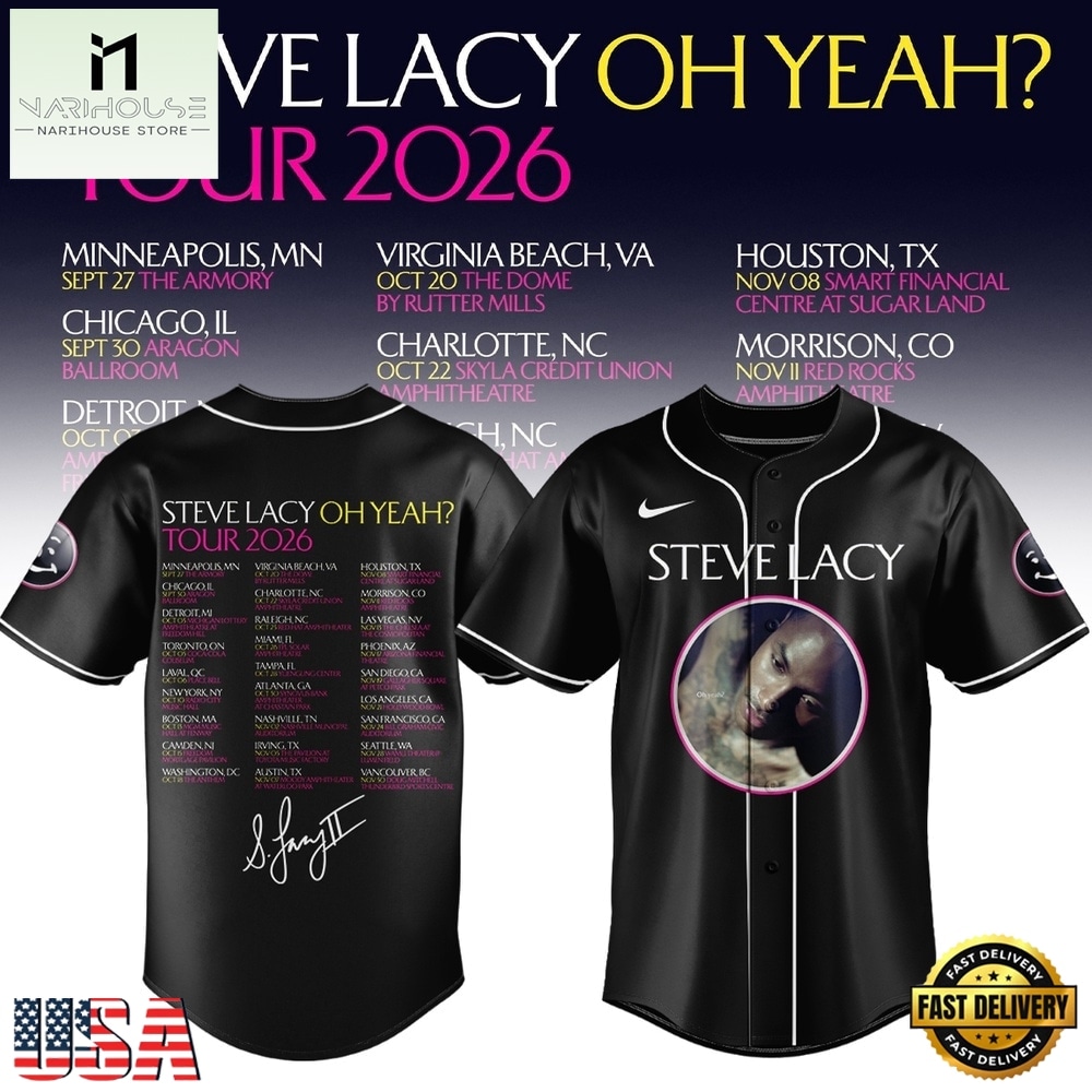 Steve Lacy Oh Yeah Tour 2026 Graphic Signature Schedule Baseball Jersey, Concert Baseball Jersey Steve Lacy Oh Yeah Tour 2026 Graphic Signature Schedule Baseball Jersey, Concert Baseball Jersey