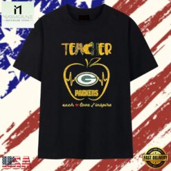 Teacher Green Bay Packers Teach Love Inspire Apple T Shirt , Stylish 2D Graphic Shirt Teacher Green Bay Packers Teach Love Inspire Apple T Shirt
