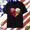Temple Owls x Pittsburgh Steelers skulls face to face heart shape distressed T Shirt , Stylish 2D Graphic Shirt Temple Owls X Pittsburgh Steelers Skulls Face TO Face Heart Shape Distressed T Shirt