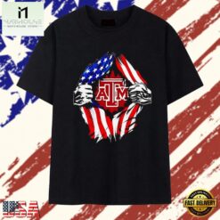 Texas A and M University American flag ripped chest T Shirt, Stylish 2D Graphic Shirt Texas A And M University American Flag Ripped Chest T Shirt