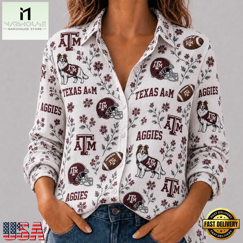 Texas A&M Aggies NCAA College Spirit Blossoms Women Casual Shirt, CAA Women Team Shirt Texas A&M Aggies NCAA College Spirit Blossoms Women Casual Shirt, CAA Women Team Shirt