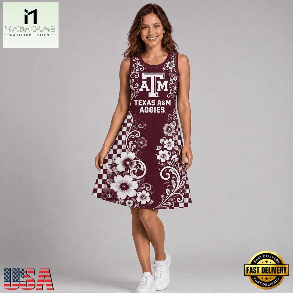 Texas A&M Aggies NCAA Sporty Floral Elegance Women’s Sleeveless Dress, NCAA Women Team Dress Texas A&M Aggies NCAA Sporty Floral Elegance Women’s Sleeveless Dress, NCAA Women Team Dress