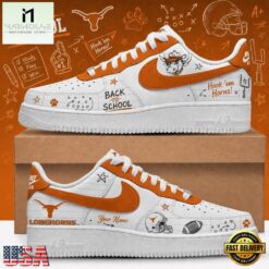 Texas Longhorns 2026 NCAA Football Back To School Air Force 1 Shoes Sneakers , Sporty Sneakers Shoes Texas Longhorns 2026 Ncaa Football Back TO School Air Force 1 Shoes Sneakers