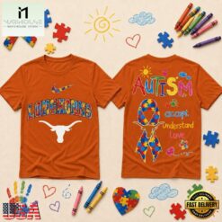 Texas Longhorns NCAA Autism Awareness Puzzle Ribbon T Shirt , NCAA College 3D Shirt Texas Longhorns Ncaa Autism Awareness Puzzle Ribbon T Shirt