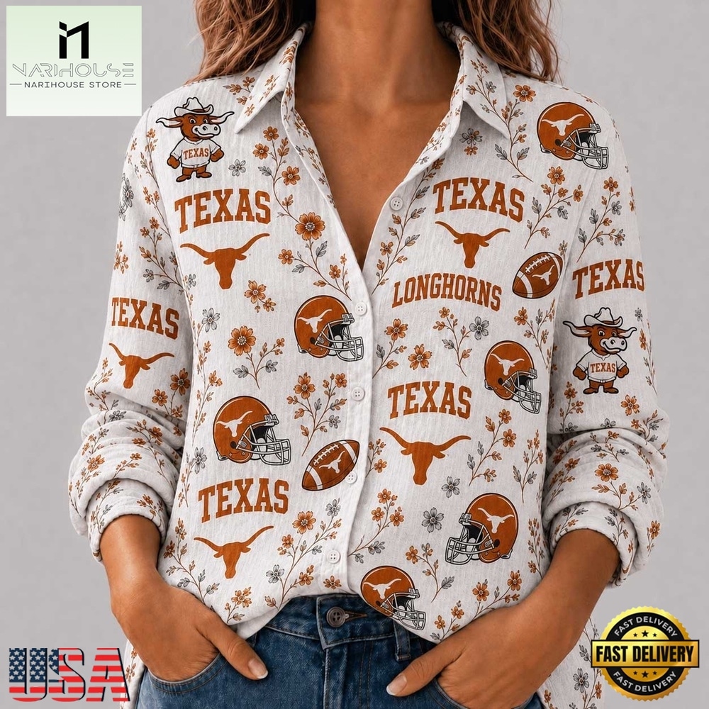 Texas Longhorns NCAA College Spirit Blossoms Women Casual Shirt, CAA Women Team Shirt Texas Longhorns NCAA College Spirit Blossoms Women Casual Shirt, CAA Women Team Shirt