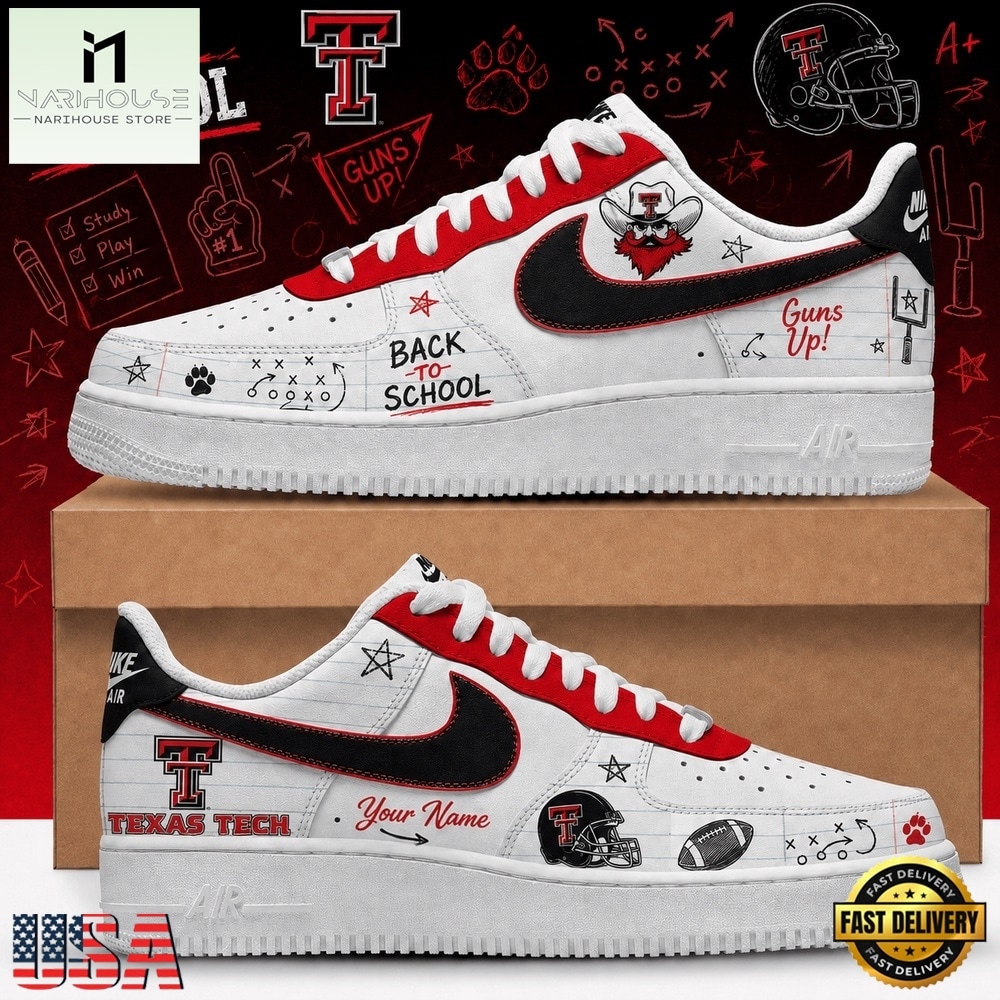 Texas Tech Red Raiders 2026 NCAA Football Back To School Air Force 1 Shoes Sneakers , Sporty Sneakers Shoes Texas Tech Red Raiders 2026 NCAA Football Back To School Air Force 1 Shoes Sneakers , Sporty Sneakers Shoes