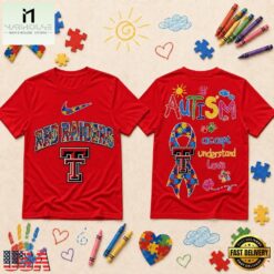 Texas Tech Red Raiders NCAA Autism Awareness Puzzle Ribbon T Shirt , NCAA College 3D Shirt Texas Tech Red Raiders Ncaa Autism Awareness Puzzle Ribbon T Shirt