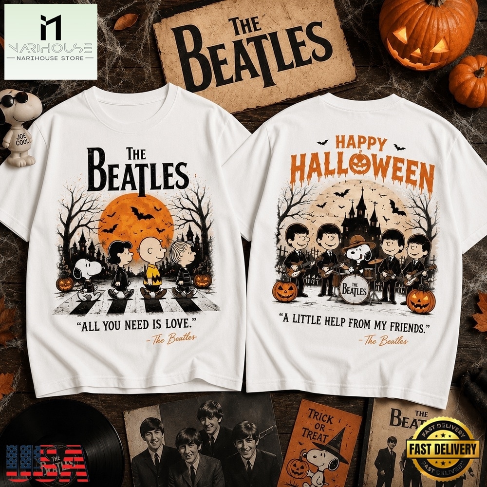 The Beatles x Snoopy Peanuts Happy Halloween All You Need Is Love 3D Shirt , Popular 3D Music Tee The Beatles x Snoopy Peanuts Happy Halloween All You Need Is Love 3D Shirt , Popular 3D Music Tee
