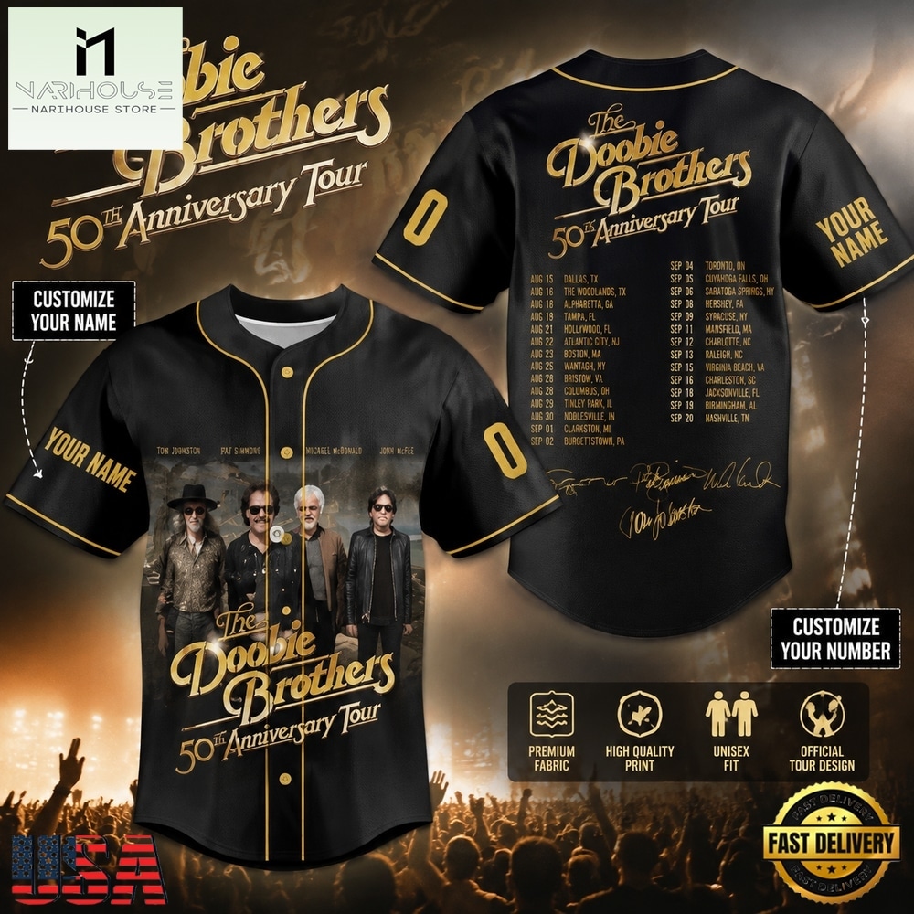 The Doobie Brothers 50th Anniversary Tour baseball jersey , Concert Baseball Jersey The Doobie Brothers 50th Anniversary Tour baseball jersey , Concert Baseball Jersey