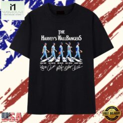The Harvey’s Wallbangers Milwaukee Brewers legends walking across signature T Shirt, Stylish 2D Graphic Shirt The Harvey S Wallbangers Milwaukee Brewers Legends Walking Across Signature T Shirt