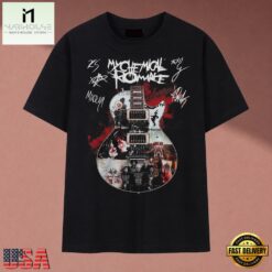 Vintage My Chemical Romance Band Signatures Guitar Collage T Shirt , Music Fan 2D Shirt Vintage MY Chemical Romance Band Signatures Guitar Collage T Shirt
