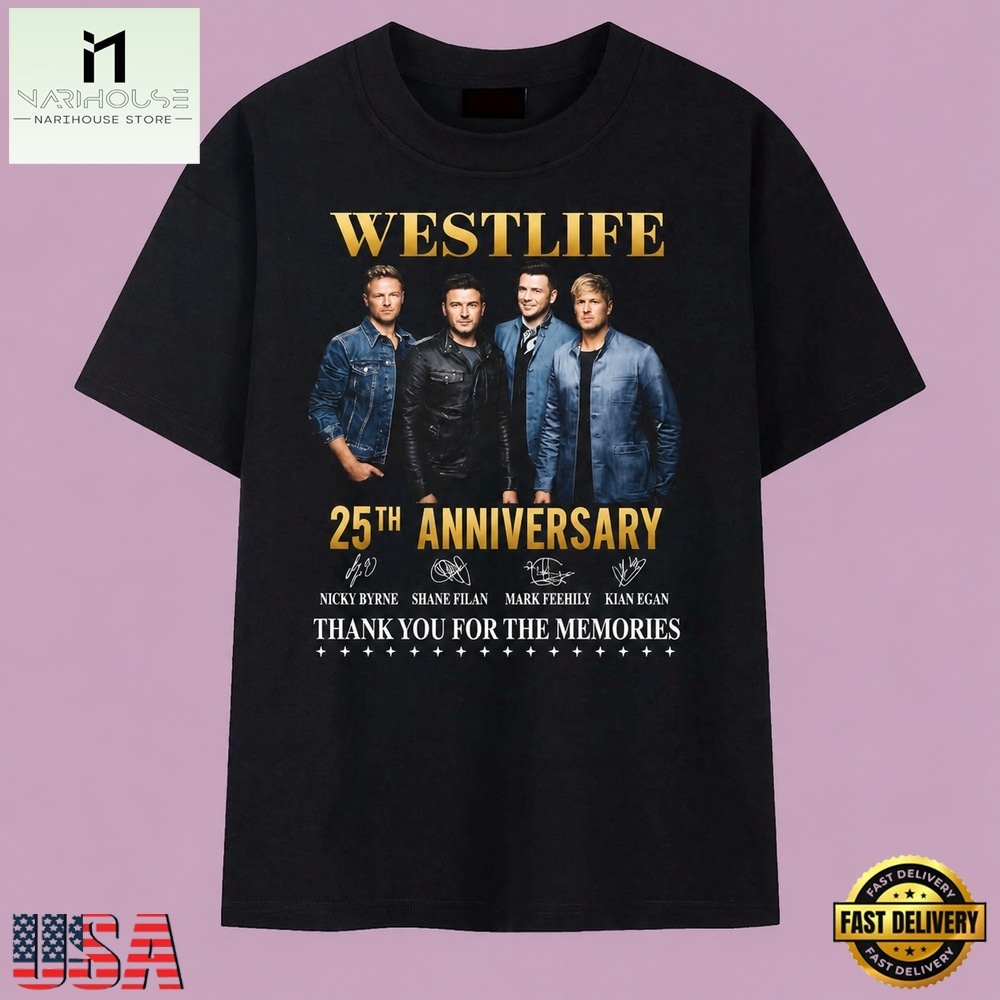 Vintage Westlife 25th Anniversary Thank You For The Memories Signatures T Shirt, Music Fan 2D Shirt Vintage Westlife 25th Anniversary Thank You For The Memories Signatures T Shirt