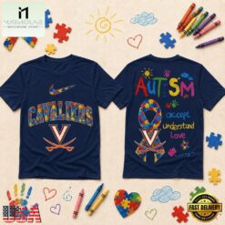 Virginia Cavaliers NCAA Autism Awareness Puzzle Ribbon T Shirt , NCAA College 3D Shirt Virginia Cavaliers Ncaa Autism Awareness Puzzle Ribbon T Shirt
