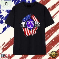 Washington Huskies American flag ripped chest , Stylish 2D Graphic Shirt Washington Huskies American Flag Ripped Chest