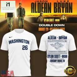 Washington Nationals x Jason Aldean And Luke Bryan 2026 Limited Edition White T Shirt, Popular 3D Music Tee Washington Nationals X Jason Aldean And Luke Bryan 2026 Limited Edition White T Shirt